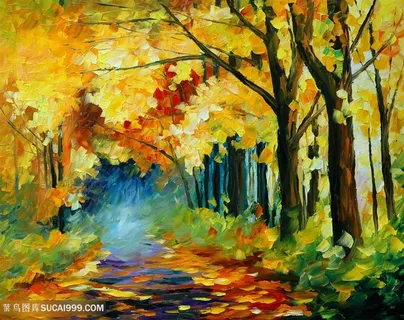 树林草地水彩油画装饰画 树林草地水彩油画装饰画