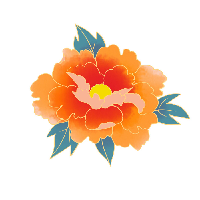 手绘国潮中国风古典牡丹花国花花卉装饰图案PSD设计素材