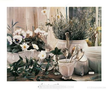 唯美花卉花瓶静物油画