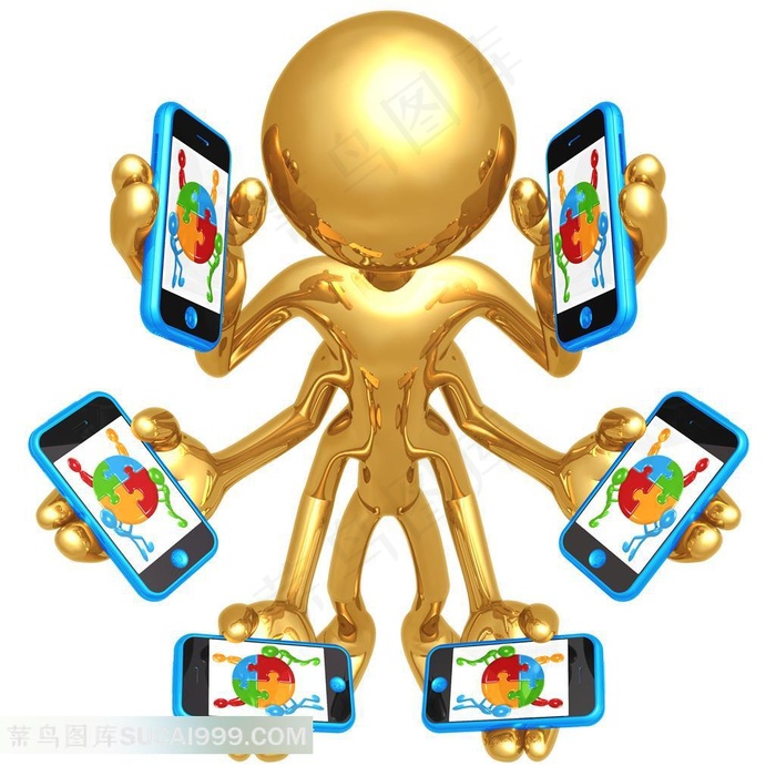 浑身是手拿着手机的黄金3d小人