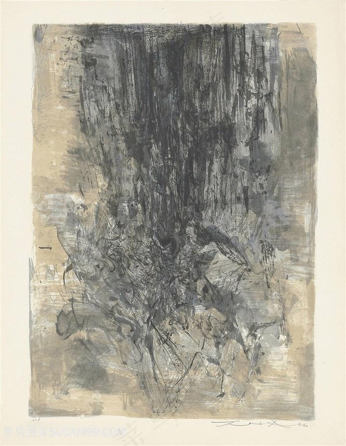 赵无极油画抽象黑白时尚装饰画