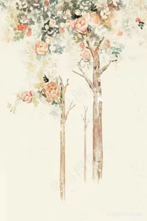 水彩树高清复古插画