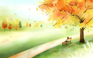 秋季水彩公园插画