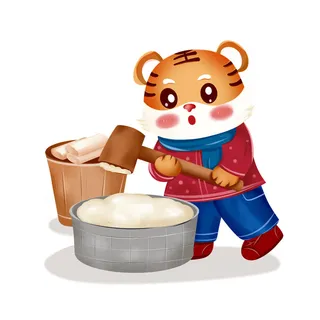 中国风2022虎年元旦新年卡通老虎形象装饰元素插画ps素材