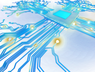 蓝色电路板核心处理器科技kv主视觉