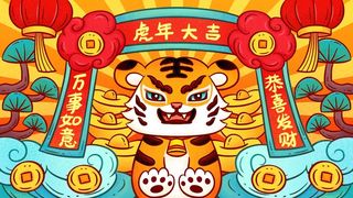 虎年中国风萌虎插画