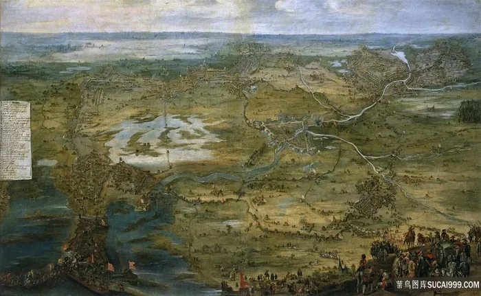 田园河流鸟瞰图风景画