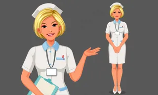 美女护士矢量插画白大褂