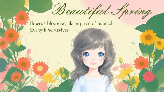 绚烂美丽的春天手绘女孩插画背景壁纸-旭