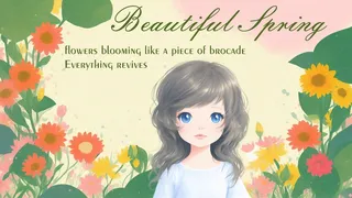 绚烂美丽的春天手绘女孩插画背景壁纸-旭