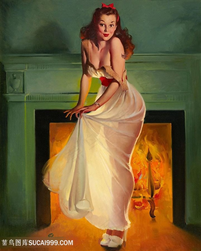 圣诞节美女插画风景画