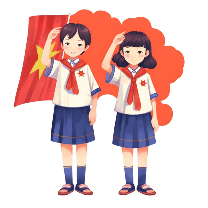 拿着旗帜的学生们免抠(1900x1900)