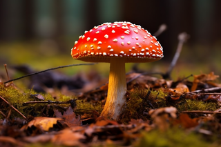 森林里的红蘑菇毒蘑菇苔藓摄影图