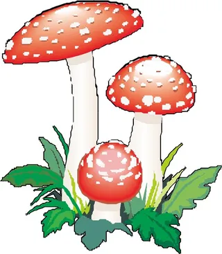 彩色卡通风蘑菇描摹素材矢量图