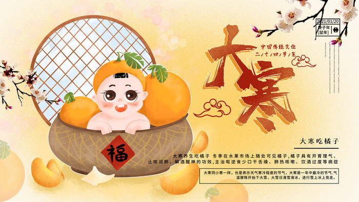 24二十四节气传统节日大寒宣传活动海报插画合集psd设计素材模板