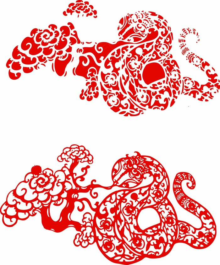 蛇剪纸 剪纸风元素eps,ai矢量模版下载