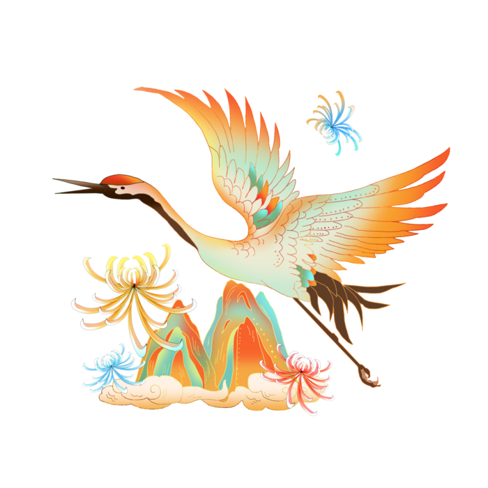 国潮仙鹤插画免扣素材设计素材