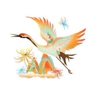 国潮仙鹤插画免扣素材设计素材
