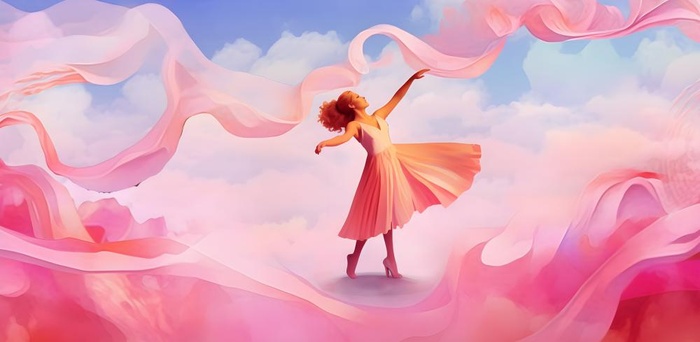 舞蹈跳舞的女孩粉色天空背景