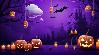 万圣节南瓜蝙蝠城堡恐怖夜晚插画背景