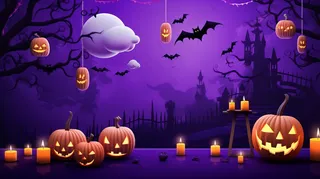 万圣节南瓜蝙蝠城堡恐怖夜晚插画背景