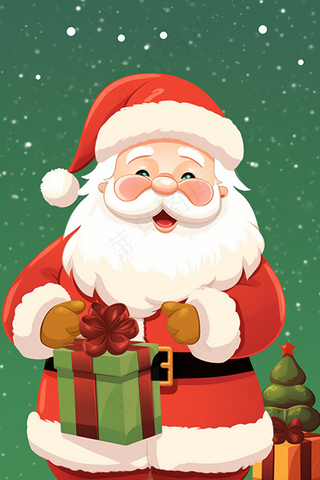 圣诞老人圣诞树礼盒卡通插画背景