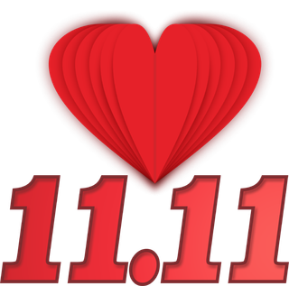 大红爱心折纸灯笼双十一装饰字体