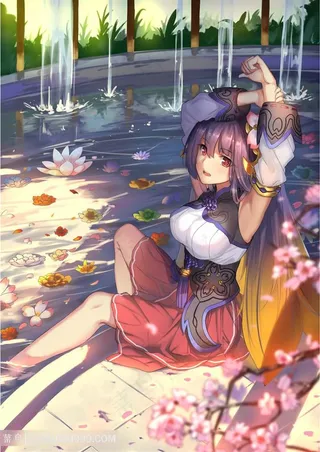 河边玩耍的二次元女生日本动漫图片