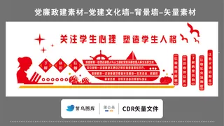党建文化墙党建素材CDR预览图红色关注学生心理塑造学生人格
