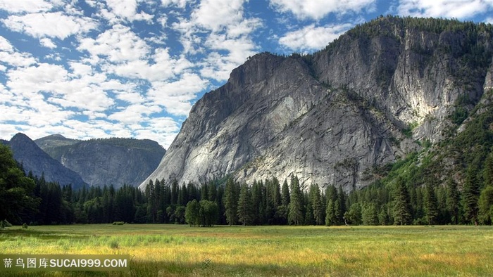 蓝天白云山脉草地风景画壁纸