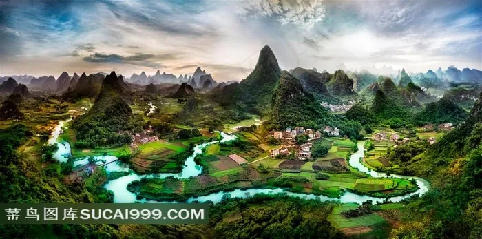 唯美的广西桂林山水鸟瞰景观高清摄影图片