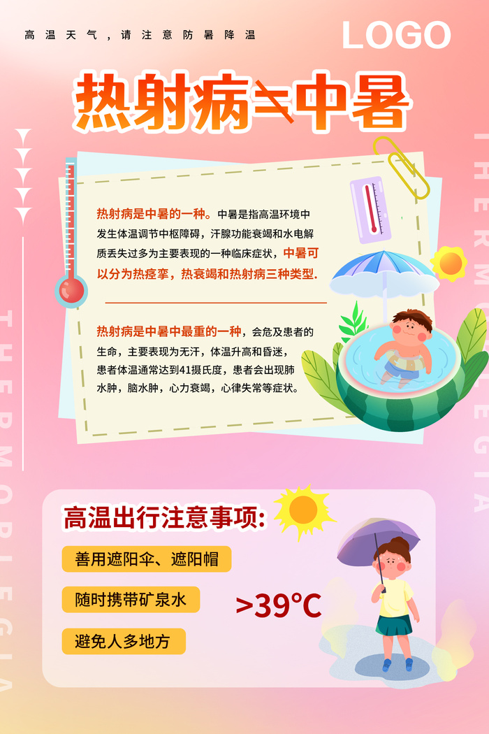 夏季高温预防热射病防暑医疗科普海报psd模版下载