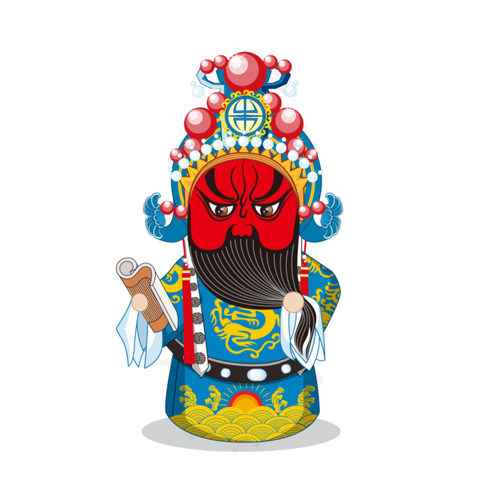 卡通京剧戏剧人物脸谱插画PNG图片 国潮中国风Q版戏剧人物PS素材