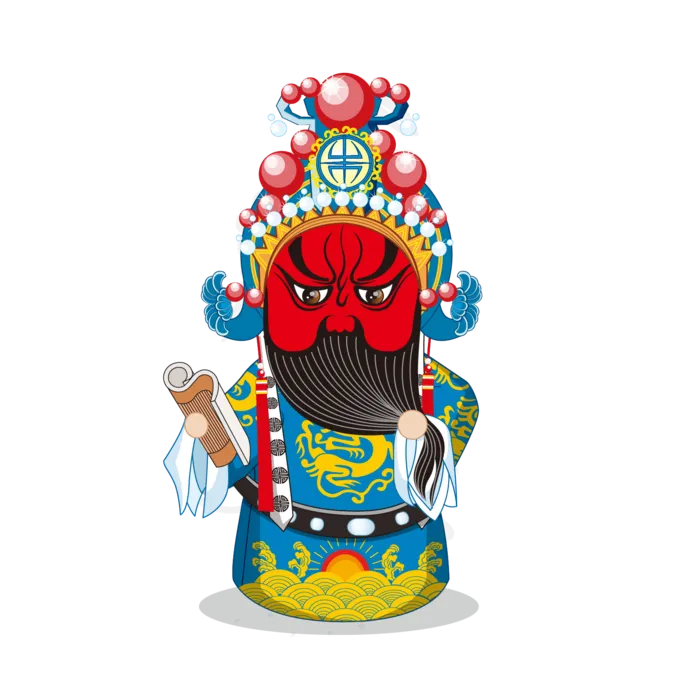卡通京剧戏剧人物脸谱插画PNG图片 国潮中国风Q版戏剧人物PS素材