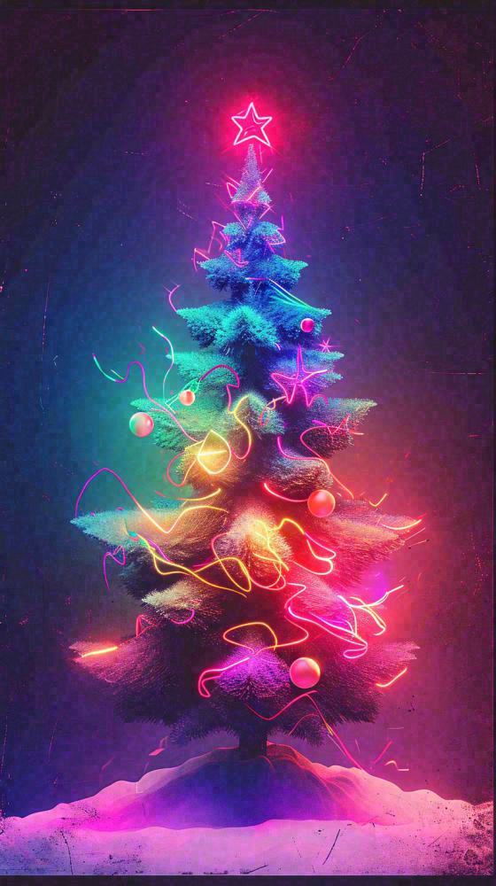 色彩缤纷圣诞树，暗黑彩色树，灯光闪耀