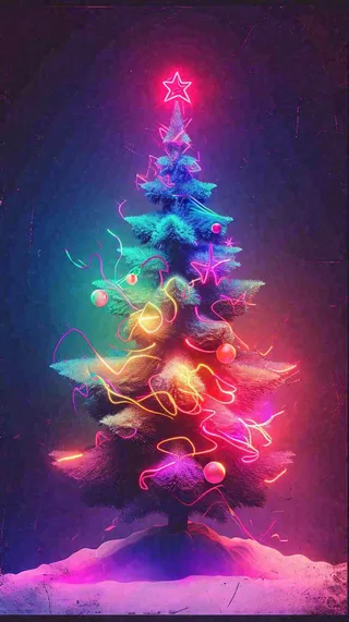 色彩缤纷圣诞树，暗黑彩色树，灯光闪耀