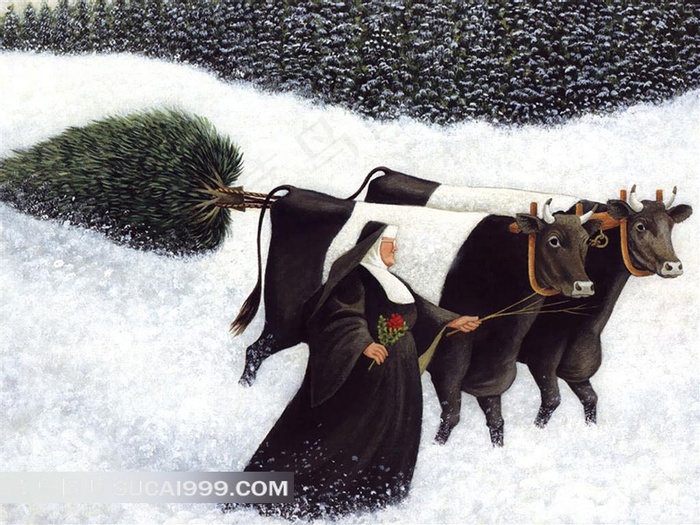 Lowell Herrero拉树的黄牛绘画作品