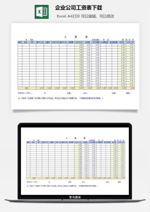 企业公司工资表excel模板预览图