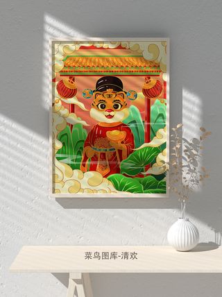 2022新年虎年大吉竖版海报模板