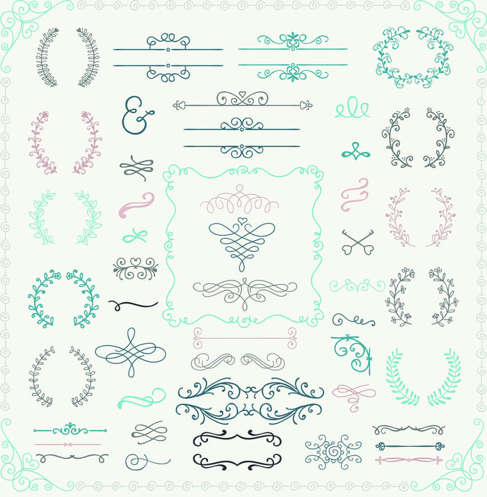 欧式复古线条边框花纹AI矢量LOGO角框花边分割线设计PSD卡片素材