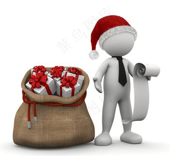 装满白色礼品盒的麻布袋高清图