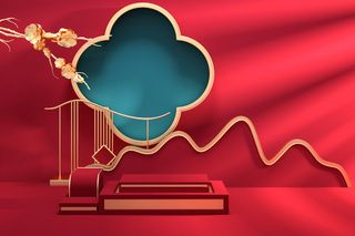 中国风古典喜庆C4D背景图3D国潮场景促销活动海报PSD设计素材模板