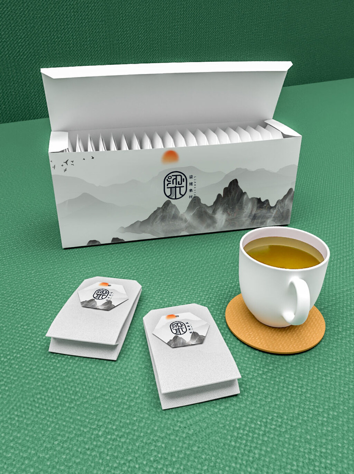 国风高档茶叶包装盒袋罐瓶LOGO标贴展示VI智能贴图样机PSD素材psd模版下载