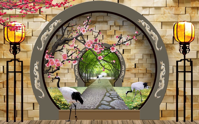 新中式山水背景墙 