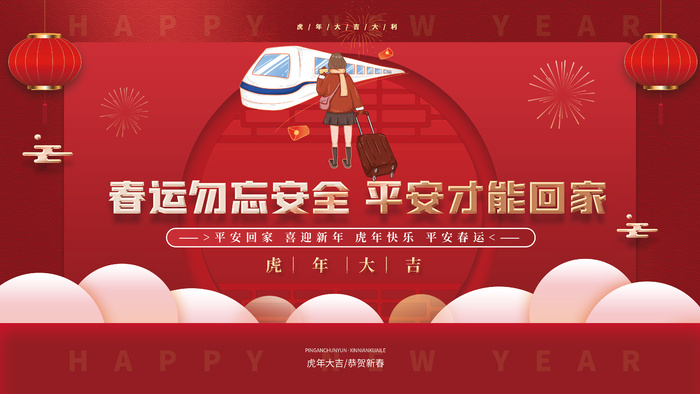 红色虎年春节平安春运户外宣传系列展板