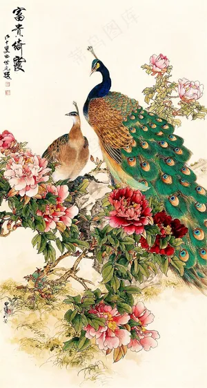 高清国画孔雀图片 高清国画孔雀图片