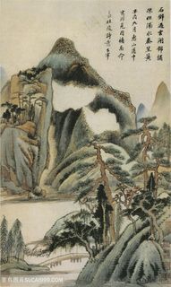 书画家董其昌仿古山水册云开石壁国画图片