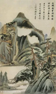 书画家董其昌仿古山水册云开石壁国画图片 书画家董其昌仿古山水册云开石壁国画图片