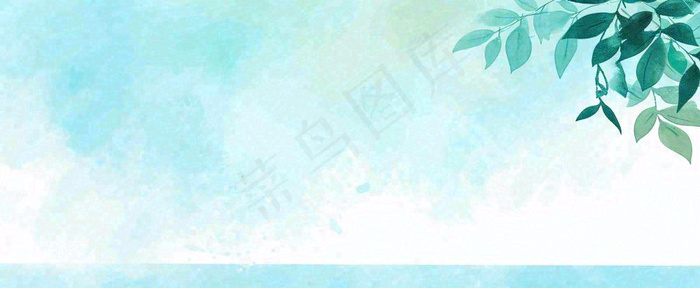 夏天海面清新绿植简约插画，夏至春分谷雨(1712x704)