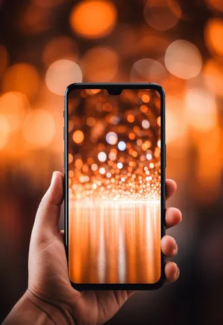 手拿手机镜头光影金色光芒光圈背景摄影图